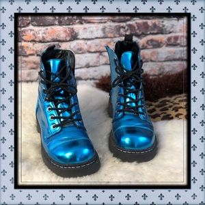 T.U.K Anarchic Metallic Blue Combat Boots 7